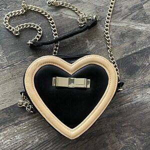 Victoria's Secret Black and Cream Heart Crossbody Bag
